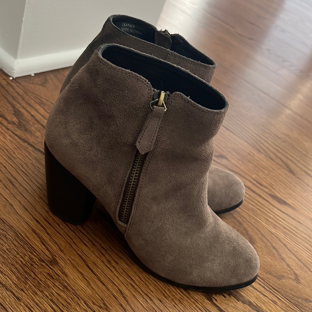 Taupe Brown Leather and Suede Ankle Boots